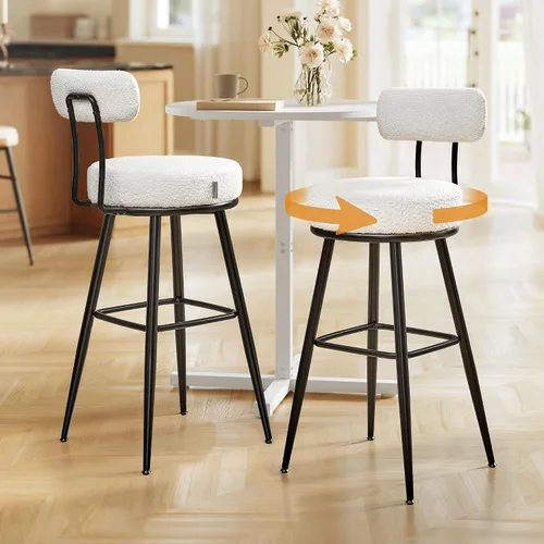 Miniatura 9 de VASAGLE Juego de 2 taburetes de bar giratorios de 360°, taburetes de bar de altura de mostrador con respaldo, tela Boucle, contemporáneo moderno