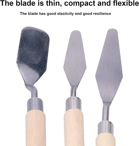Miniatura 2 de Juego de cuchillos de paleta, 3 unids mango de madera pintura al óleo raspador cuchillo de paleta mango de madera pintura cuchillo conjunto