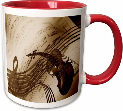 Miniatura 7 de 3dRose Image of abstract violin and sheet music in sepia tones 11oz Two-Tone Black Mug