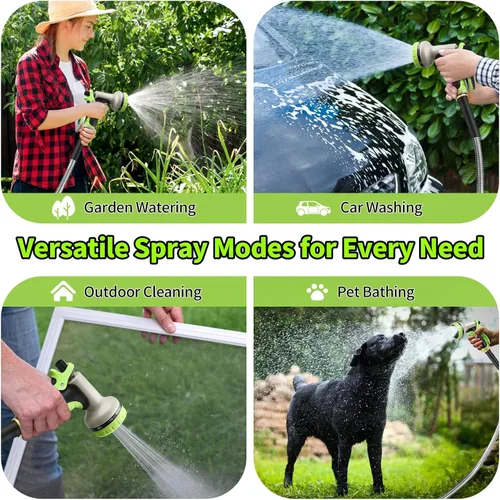 Miniatura 6 de GOXAWEE Manguera de jardín de 25 pies, manguera de agua resistente de acero inoxidable con boquilla de 10 funciones, sin torceduras, resistente