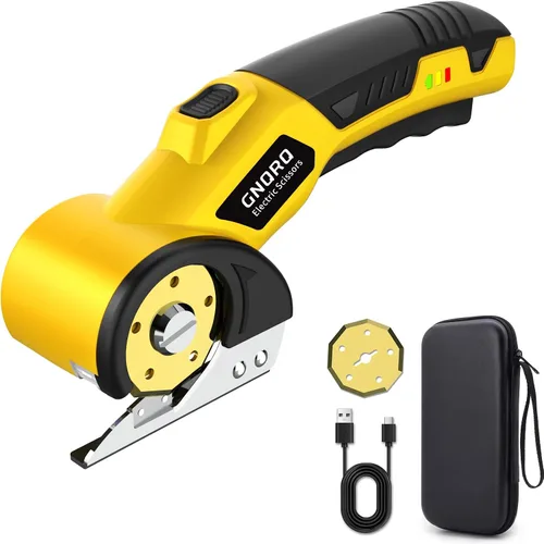 Tijeras Eléctricas Inalámbricas, Cortador de Cartón con Luz LED, Cortador de Caja Eléctrico Rotativo Recargable de 4V, 2 Cuchillas, Adecuado para