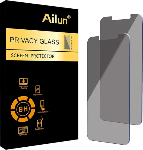 Ailun Protector de pantalla de privacidad para iPhone 16e / iPhone 14 / iPhone 13 / iPhone 13 Pro [6.1 pulgadas] paquete de 2 fundas de vidrio