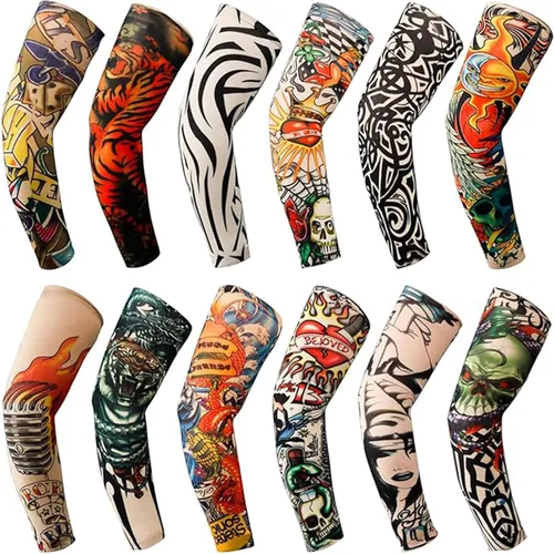 Miniatura 11 de YARIEW Mangas de tatuaje para hombres, 12 piezas de mangas de brazo tatuajes falsos para cubrir brazos, protección solar refrescante Color 1