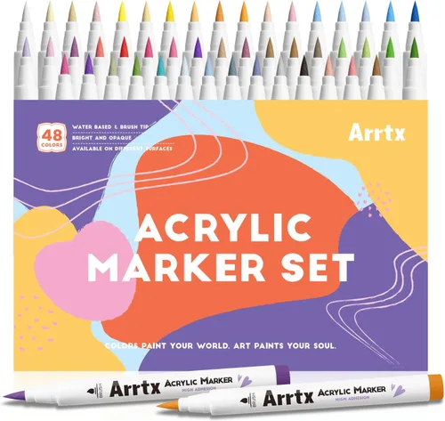 Miniatura 10 de Marcadores acrílicos Arrtx 30A, marcadores de pintura acrílica con punta de pincel para pintura en roca, madera, cerámica, vidrio, lienzo, metal