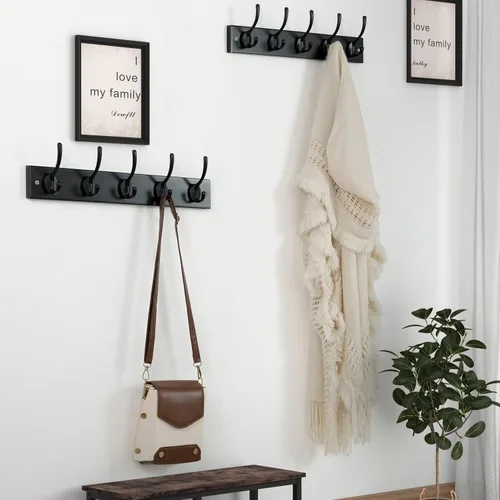 Miniatura 2 de Dseap Perchero de abrigos montado en la pared: 16" de agujero a agujero, colgador de abrigos con 5 ganchos de metal para colgar abrigos, toallas