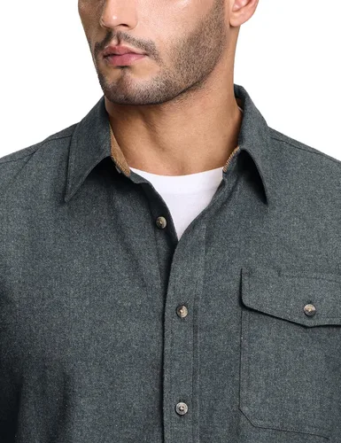 Miniatura 6 de CQR - Camisa de franela de algodón a cuadros con botones y manga larga para hombre, algodón cepillado suave, camisa de estilo informal