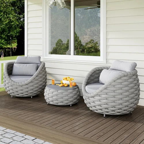Miniatura 11 de Juego de muebles de patio de 4 piezas ensamblado, conjunto de sofá de conversación para exteriores de cuerda tejida a mano - Sofá de aluminio Cuerda