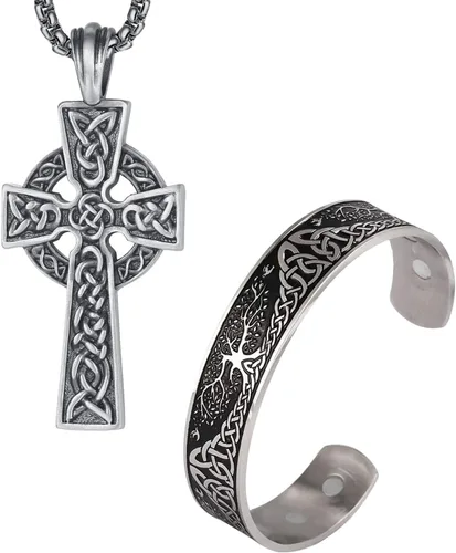 EVBEA Collar de cruz celta para hombre, nudo irlandés vikingo, colgante de oración de serenidad, crucifijo, joyería para hombre con cadena de acero