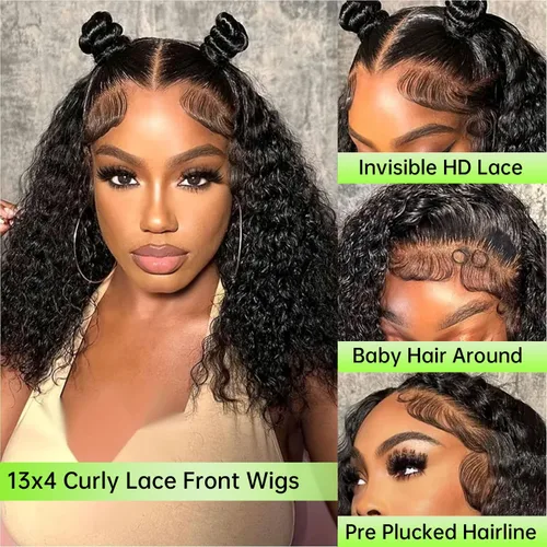 Miniatura 2 de Pelucas cortas de 10 pulgadas estilo Bob 13x4 con ondas profundas, peluca de pelo humano estilo Bob con encaje frontal HD de 200% de densidad