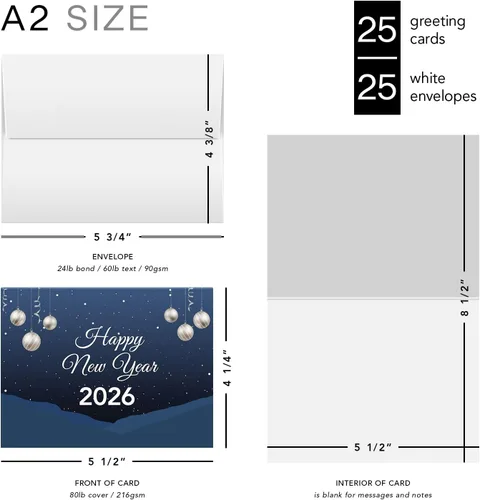 Miniatura 6 de Tarjetas de felicitación de feliz año nuevo 2026 – Nochebuena azul nevada de invierno, Navidad, Año Nuevo, vacaciones, saludos, invitaciones