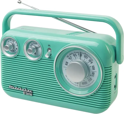 Studebaker SB2003BT Bluetooth Retro Radio AM/FM portátil con CA o operación de batería (verde azulado)