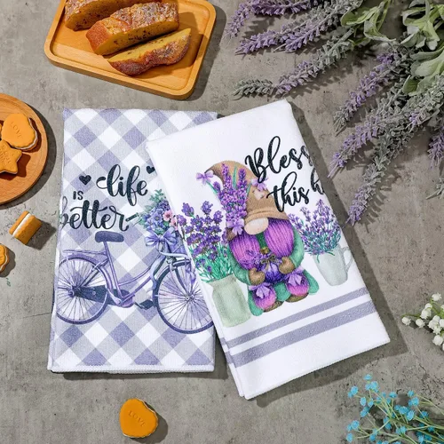 Miniatura 7 de Set de 6 toallas de cocina lavanda púrpura con flores, paños de cocina rústicos absorbentes, toallas de mano lavanda para té, de 24 x 16 pulgadas