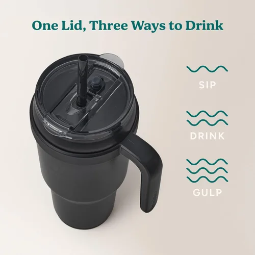 Miniatura 5 de REDUCE 40 oz Vaso de acero inoxidable de 2 paredes con asa - Taza de viaje con aislamiento al vacío, tapa a prueba de sudor y pajita reutilizable