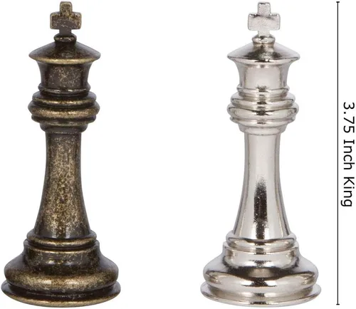 Miniatura 3 de Edgemar - Piezas de ajedrez de metal plateado y bronce con rey de 3.75 pulgadas y reinas extra, solo piezas, sin tablero