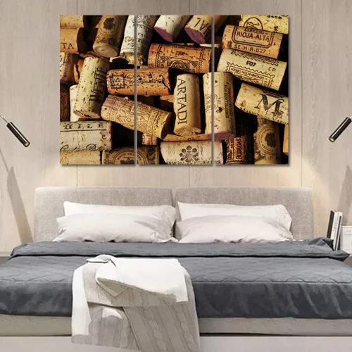 Obra de arte para paredes del hogar, 3 paneles de letras de vino tinto, pinturas de corcho, impresiones HD, arte de pared de corcho de vino sobre