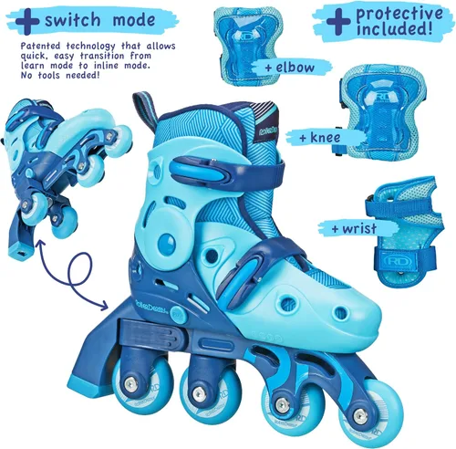 Miniatura 5 de Patines Roller Derby Switch para Principiantes, Patines Ajustables 2 en 1 Convertibles de Modo de Aprendizaje a Patines en Línea para Pequeños