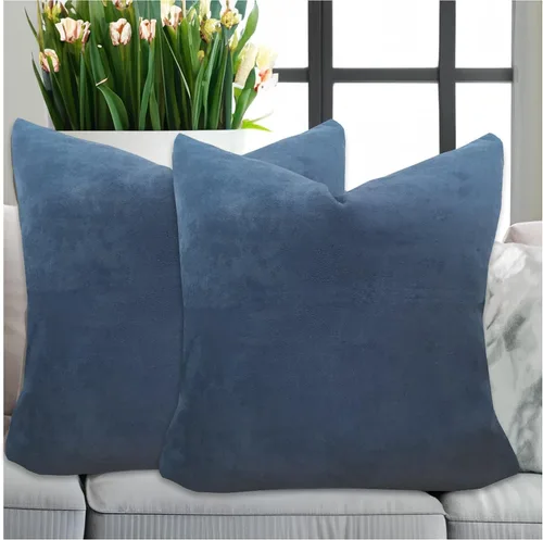 Paquete de 2 fundas de almohada de gamuza sintética ultra suaves de color azul oscuro, fundas de cojín decorativas de 18 x 18 pulgadas, color azul