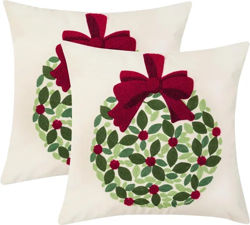 Miniatura 10 de Juego de 2 fundas de almohada de Navidad de 18 x 18 pulgadas, fundas de almohada de terciopelo con ciervos de Navidad color verde oscuro, fundas