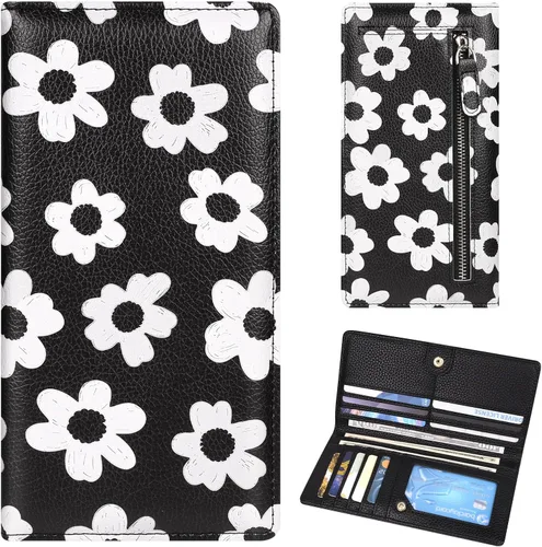 Miniatura 13 de Billetera para mujer, billetera RFID extradelgada, bolso plegable de cuero, con 11 ranuras para tarjetas y ventana de identificación, lindo monedero