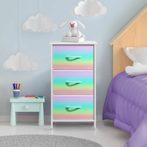 Miniatura 2 de Sorbus Mesita de noche con 3 cajones, mueble de noche y mesa auxiliar para el hogar, accesorios de dormitorio, oficina, dormitorio universitario