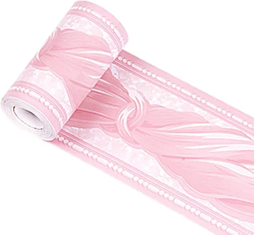 Miniatura 3 de Bordes de pared autoadhesivos de PVC con lazo rosa para cocina, dormitorio, sala de estar, decoración del hogar, 3.94 pulgadas x 32.8 pies