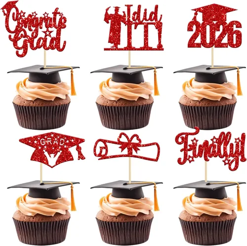Miniatura 12 de Paquete de 24 adornos para cupcakes de clase 2026 con purpurina 2026 Felicidades Graduación Diploma Done Cupcake Picks 2026 Graduación Temática