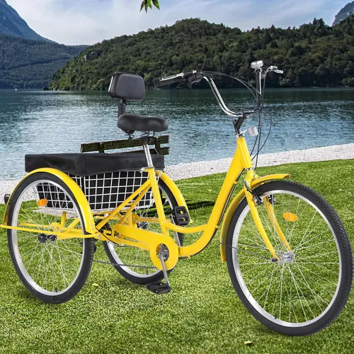 Miniatura 7 de Triciclo para adultos, triciclos para adultos de 24/26 pulgadas, bicicleta de crucero de 3 ruedas con cesta grande y asiento ajustable, triciclos