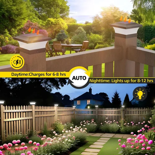Miniatura 5 de T-SUN - Luces solares de poste, luces impermeables al aire libre para postes de madera de 4 x 4, iluminación LED blanca de 6000K, para cubierta