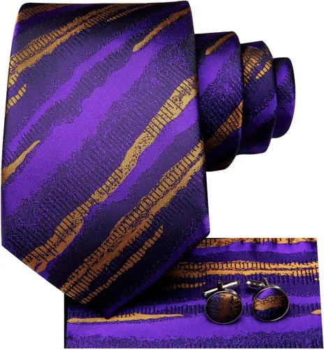 Miniatura 287 de Hi-Tie Corbatas de seda para hombre, diseño de cachemira a rayas, con bolsillo, gemelos cuadrados, conjunto formal de negocios