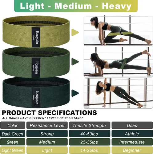 Miniatura 2 de Honmein Bandas de Resistencia para Entrenamiento, Juego de Bandas de Ejercicio de 3 Niveles para Mujeres y Hombres, Bandas de Caderas, Piernas