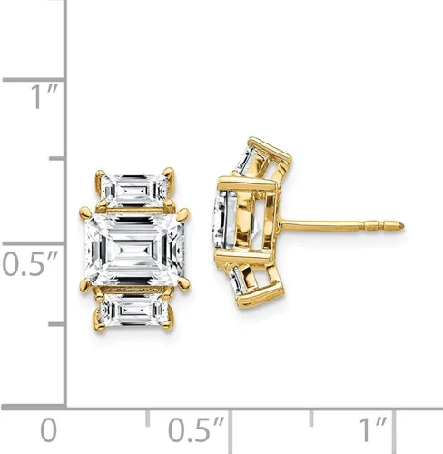 Miniatura 3 de Pendientes de tres piedras de oro amarillo de 14 k con corte esmeralda Moissanita (2,36 cttw.)