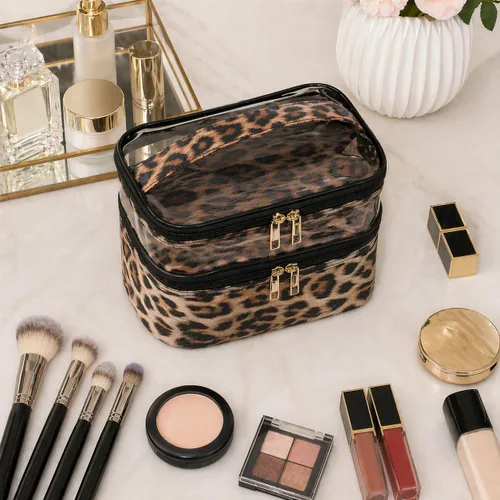 Miniatura 5 de Bolsa de cosméticos de doble capa, bolsa de maquillaje, bolsa de aseo grande, bolsa organizadora de maquillaje de viaje para niñas y mujeres