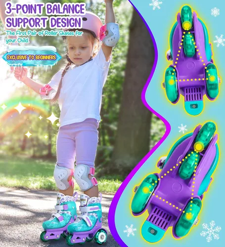 Miniatura 5 de Patines de ruedas ajustables para niños, niñas y señoras con ruedas que se iluminan con flash (edad 3-9), equilibrio de tres puntos, empaque de caja