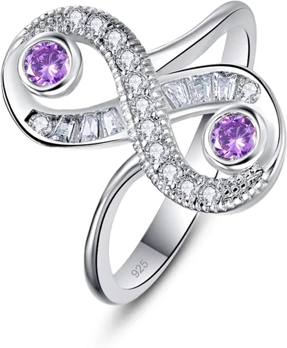 Miniatura 37 de Narica Anillo de 21 piedras chapadas en plata, apilables, corte redondo, zafiro azul, circonita cúbica, relleno de circonita cúbica, halo