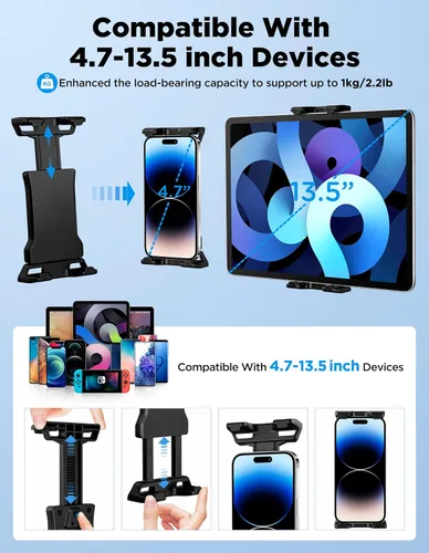 Miniatura 4 de Soporte para tablet para soporte de micrófono con clip de banco de energía, soporte ajustable para iPad/iPhone para soporte de música, compatible