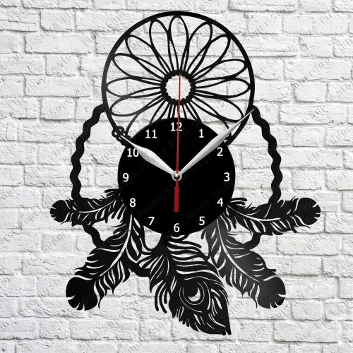 Reloj de pared de vinilo atrapasueños, registro LP, decoración del hogar, arte hecho a mano, regalo de personalidad (tamaño: 12 pulgadas, color: