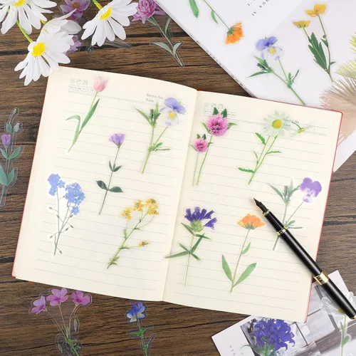 Miniatura 4 de 160 piezas de calcomanías de flores naturales para álbumes de recortes, calcomanías autoadhesivas para álbumes de recortes, suministros para diario