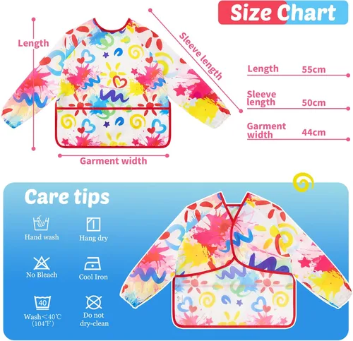 Miniatura 7 de WERNNSAI Bata de arte para niños impermeable con manga larga y 3 bolsillos de pintura Doodle A001