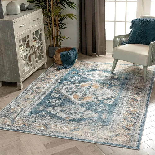 Miniatura 19 de Amesti - Alfombra tejida a máquina, lavable, diseño contemporáneo abstracto envejecido, estilo persa