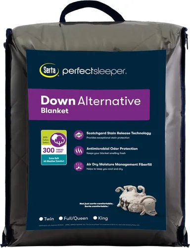 Miniatura 6 de Serta Manta alternativa de plumón para cama, funda 100% algodón, liberación de manchas Scotchgard, Full/Queen, carbón