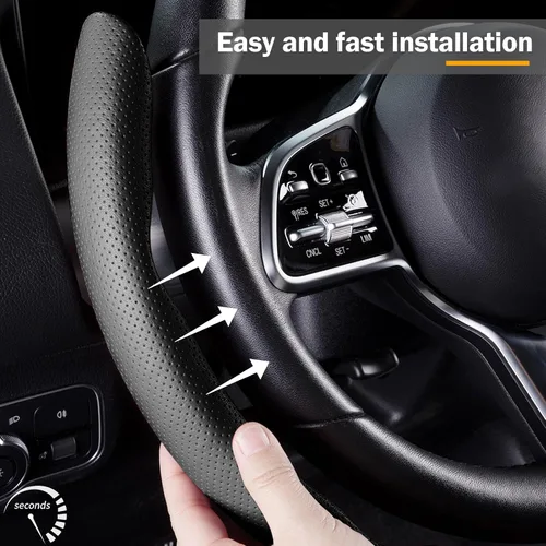 Miniatura 3 de Cubierta de volante de coche de cuero con cierre de presión de 3 piezas, juego de protector antideslizante y envolvente, accesorios para volante
