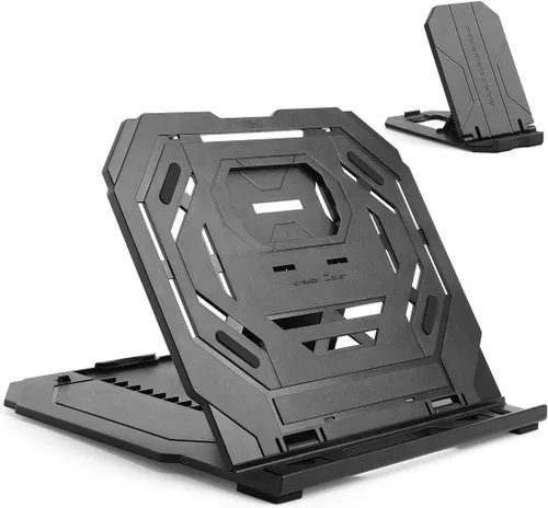 Miniatura 9 de Soporte para tableta de dibujo, soporte plegable para computadora portátil, 9 niveles de ángulos ajustables con un soporte para teléfono integrado