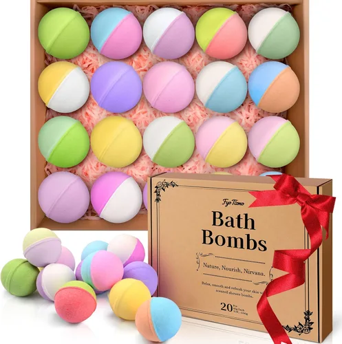 Set de regalo de bombas de baño para mujer, 20 bombas de baño naturales con 10 aromas únicos, hechos a mano con manteca de karité para hidratar la