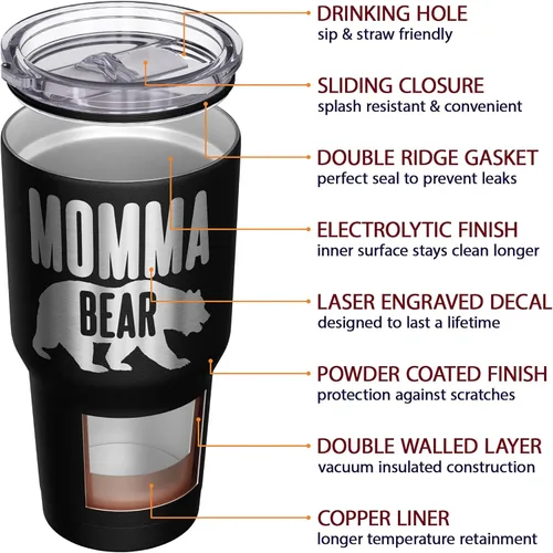 Miniatura 5 de We The People Holsters - Momma Bear - Vaso de café - Taza de viaje de café con bandera americana - Vaso grabado - Vaso termo doble - 30 onzas