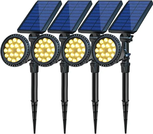 Miniatura 10 de Focos solares para exteriores, focos solares brillantes para paisaje, impermeables, 18 LED, 2 en 1, luz de bandera con energía solar, luces