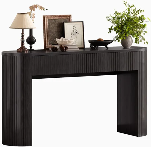 Miniatura 9 de Mesa consola de 55 pulgadas con 2 cajones, mesas de entrada acanaladas con almacenamiento, mesa de sofá detrás del sofá, mesas de pasillo, mesa