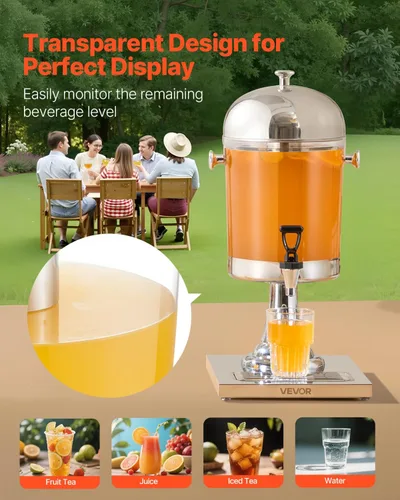 Miniatura 4 de VEVOR Dispensador de bebidas, dispensador de bebidas de 2.1 galones para fiestas, dispensadores de jugo de acero inoxidable + plástico con bandeja