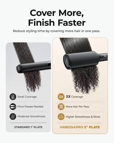 Miniatura 4 de Plancha de titanio para cabello natural, plancha de pelo de 2 pulgadas para cabellos gruesos, plancha plana de seda con placa ancha
