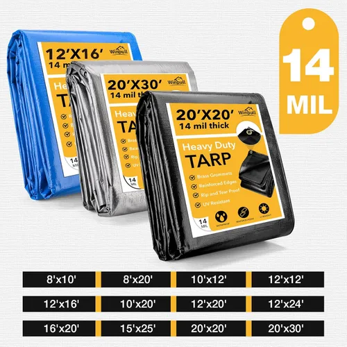 Miniatura 6 de Winpull Lona de 8 x 10 pies de 0.551 in. resistente al agua, lona de polietileno negro para exteriores, para equipos, leña, vehículos y refugio
