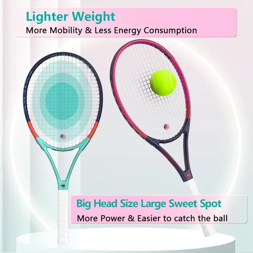 Miniatura 4 de Raqueta de tenis para 2 jugadores adultos, perfecta para principiantes y jugadores profesionales, raqueta de tenis de velocidad de 27", incluye Azul
